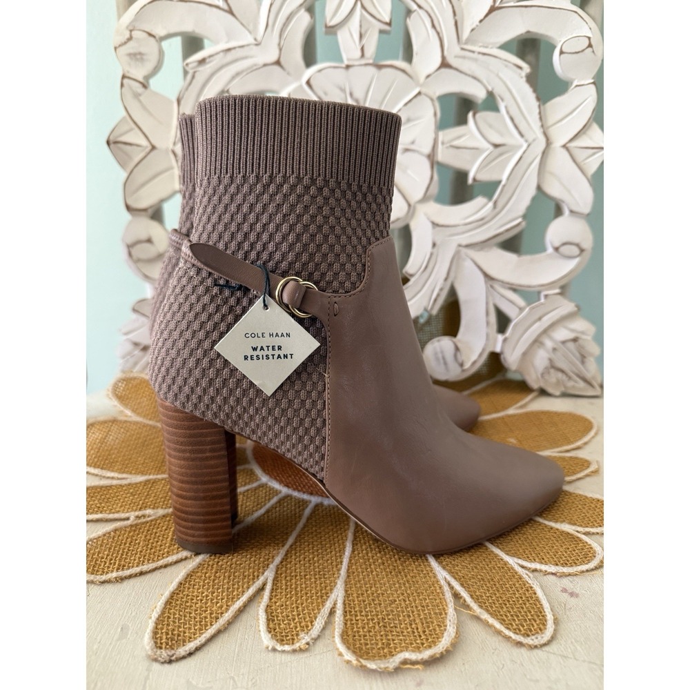Cole Haan Camille Water Resistant Tan‎ Booties Boots Size 6 Leather / Fabric
